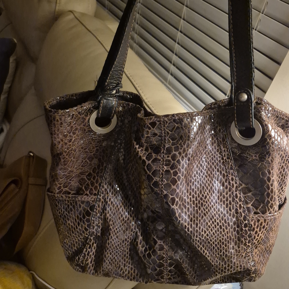 Fossil Brown Snakeskin Tote Bag - Picture 2 of 3